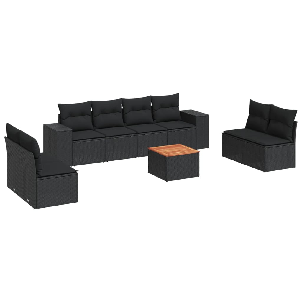 9-Delige Loungeset Met Kussens Poly Rattan Zwart