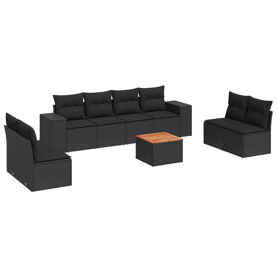 9-Delige Loungeset Met Kussens Poly Rattan Zwart