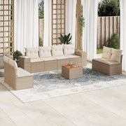 Loungeset 9-delig poly rattan beige met opbergruimte