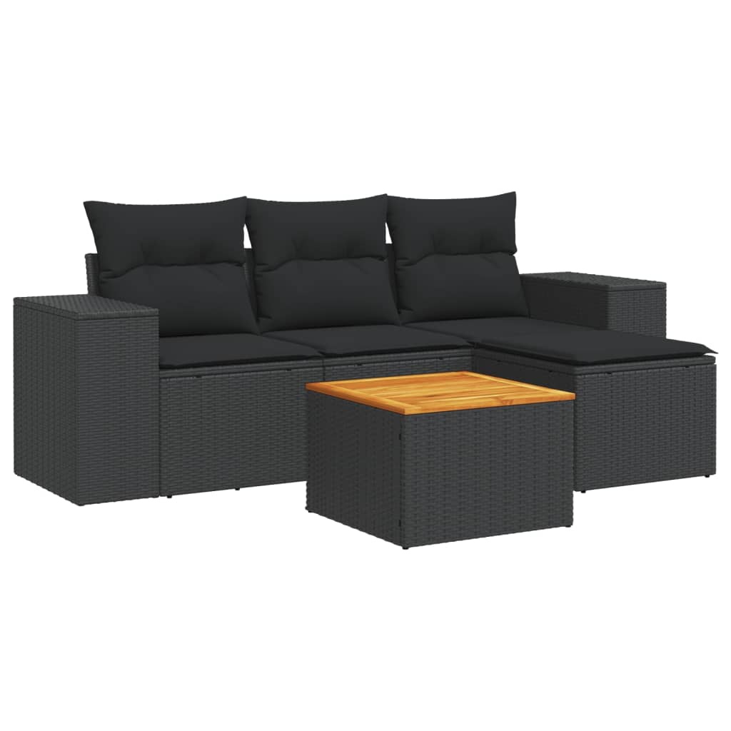 5-delige Loungeset met kussens poly rattan zwart Zwart