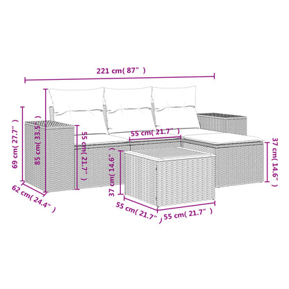 5-delige Loungeset met kussens poly rattan zwart Zwart