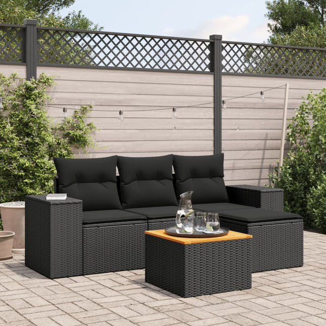 5-delige Loungeset met kussens poly rattan zwart Zwart