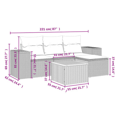5-delige Loungeset met kussens poly rattan beige beige and cream