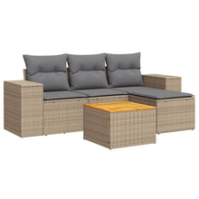 5-delige Loungeset met kussens poly rattan beige Beige en grijs