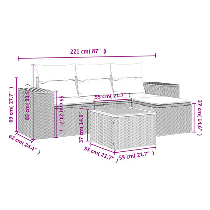 5-delige Loungeset met kussens poly rattan beige Beige en grijs