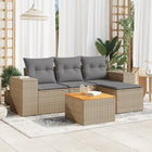 5-delige Loungeset met kussens poly rattan beige Beige en grijs