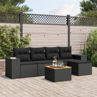 6-delige Loungeset met kussens poly rattan zwart Zwart