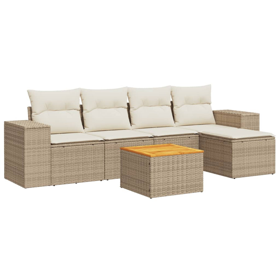 6-delige Loungeset met kussens poly rattan beige beige and cream