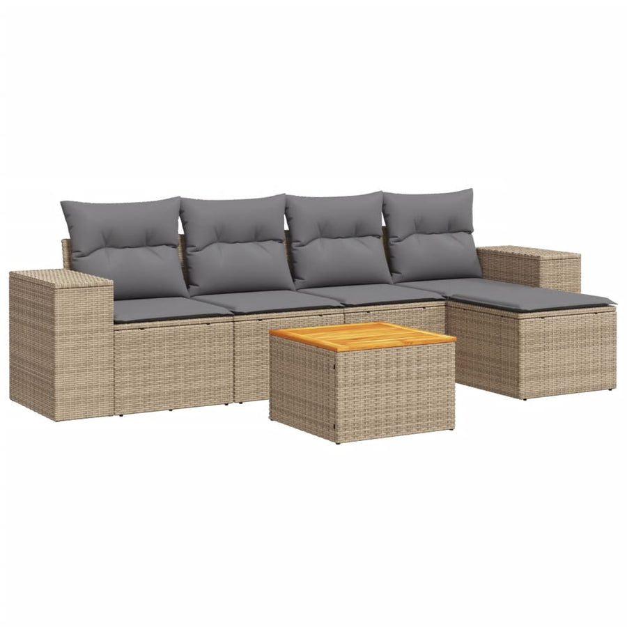 6-delige Loungeset met kussens poly rattan beige Beige en grijs