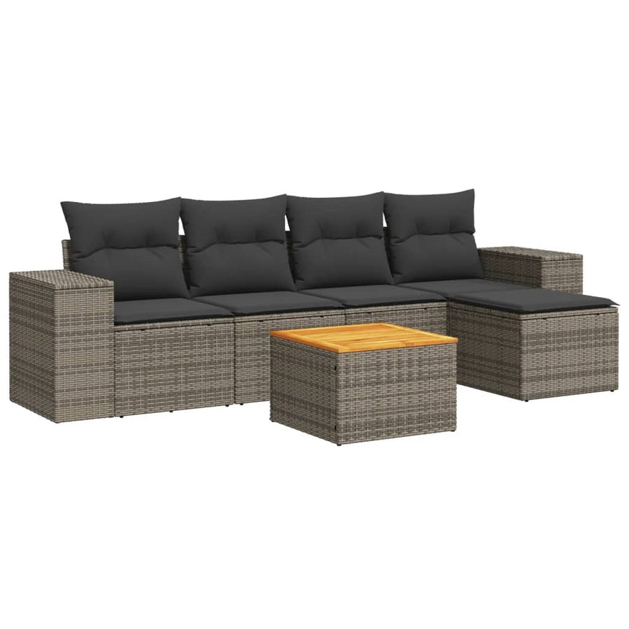 6-delige Loungeset met kussens poly rattan grijs Grijs