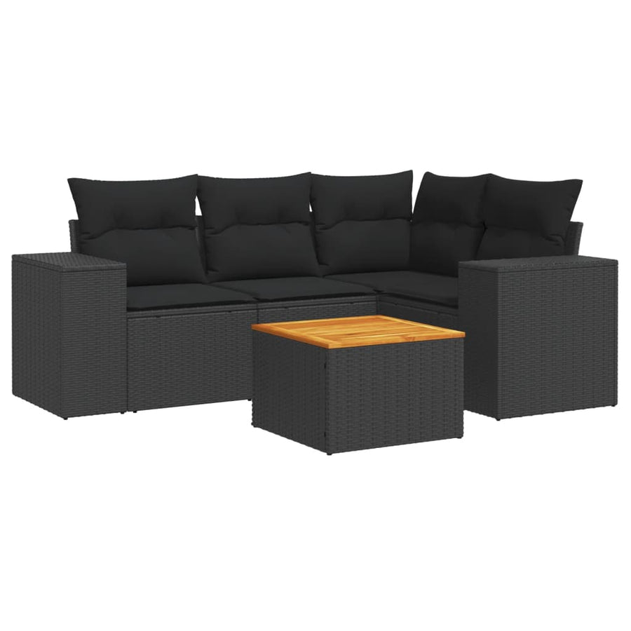 5-delige Loungeset met kussens poly rattan zwart Zwart