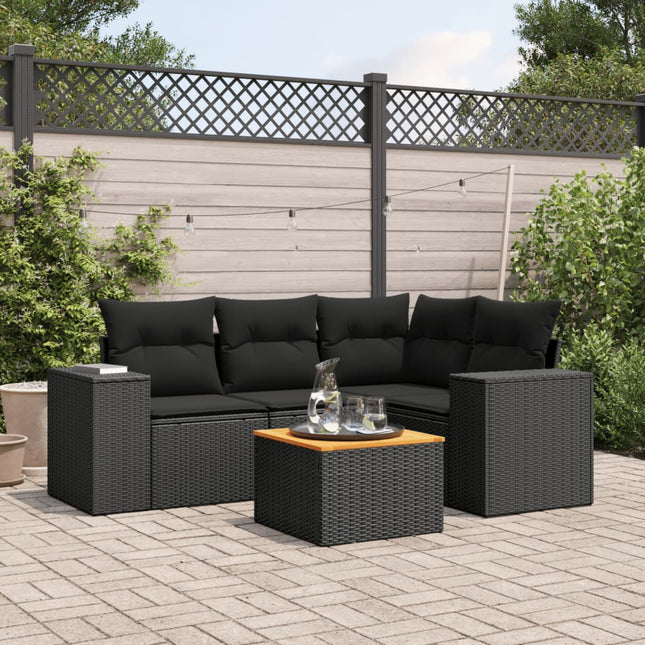 5-delige Loungeset met kussens poly rattan zwart Zwart