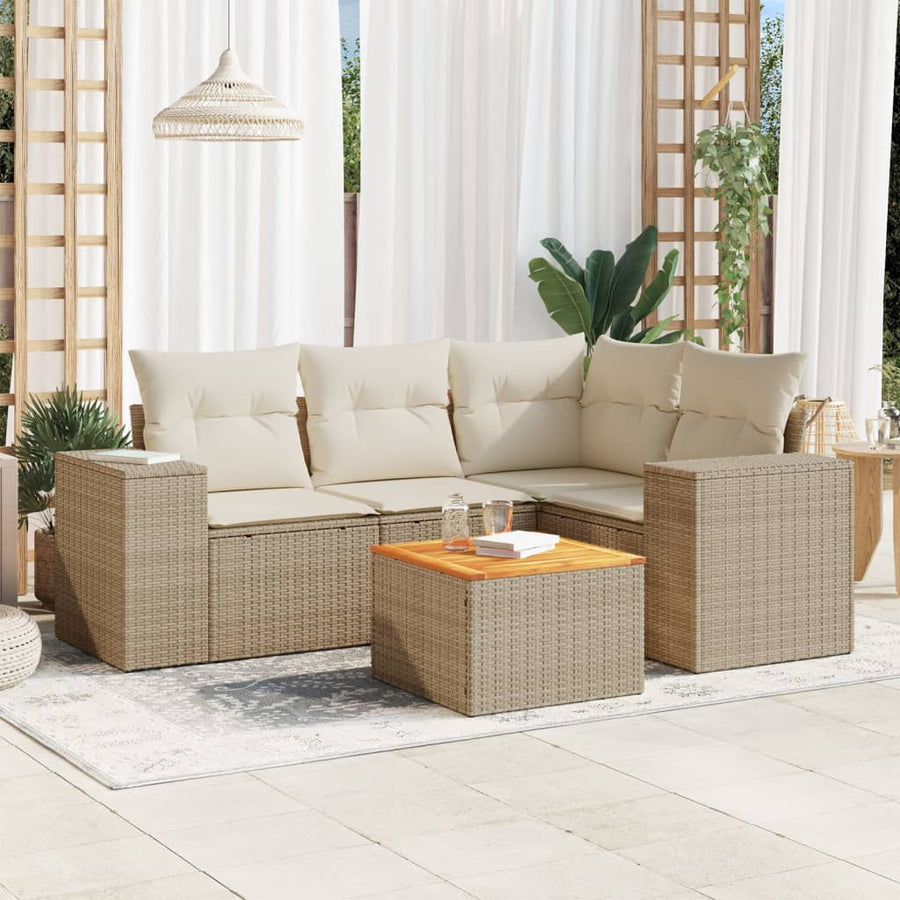 5-delige Loungeset met kussens poly rattan beige beige and cream