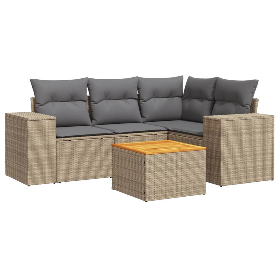 5-delige Loungeset met kussens poly rattan beige Beige en grijs