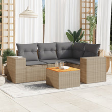 5-delige Loungeset met kussens poly rattan beige Beige en grijs