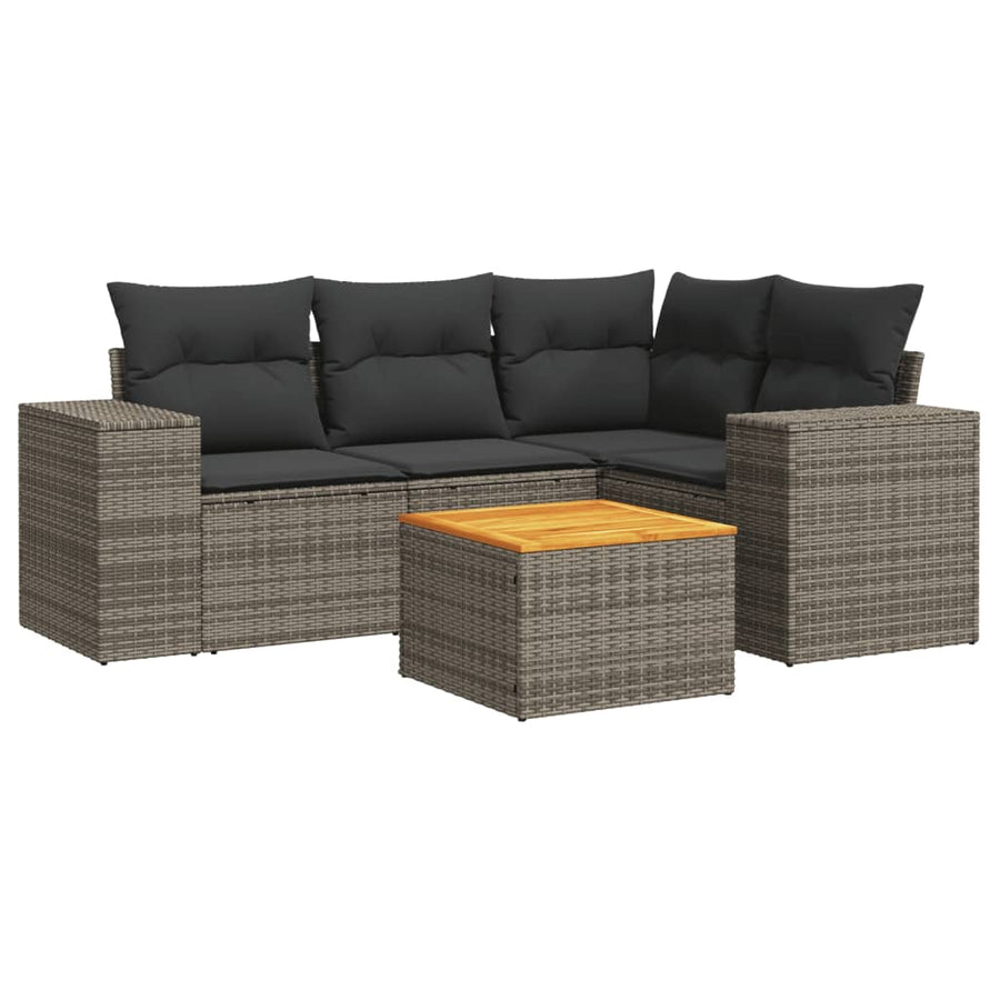 5-delige Loungeset met kussens poly rattan grijs Grijs