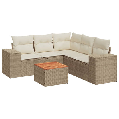 6-Delige Loungeset Met Kussens Poly Rattan Beige