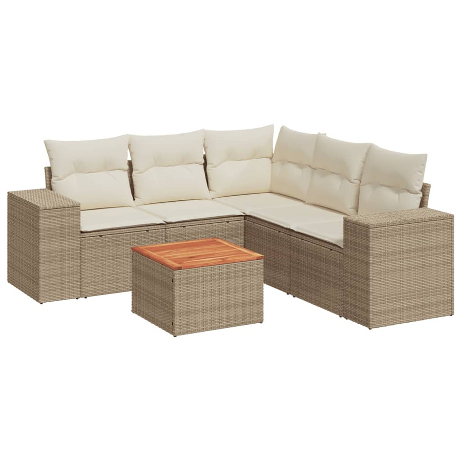 6-Delige Loungeset Met Kussens Poly Rattan Beige