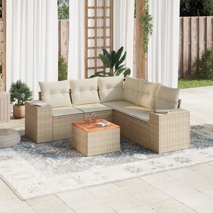 6-Delige Loungeset Met Kussens Poly Rattan Beige