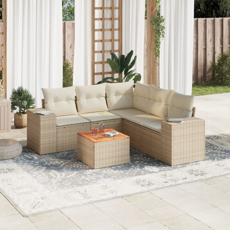 6-Delige Loungeset Met Kussens Poly Rattan Beige