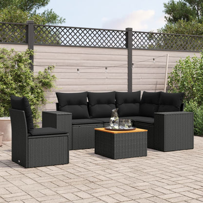 6-Delige Loungeset Met Kussens Poly Rattan Zwart