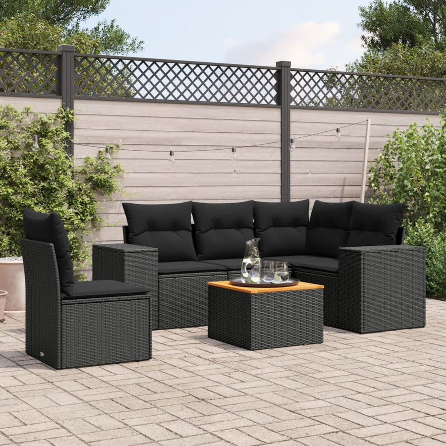 6-Delige Loungeset Met Kussens Poly Rattan Zwart