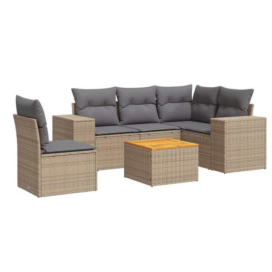 6-Delige Loungeset Met Kussens Poly Rattan Beige