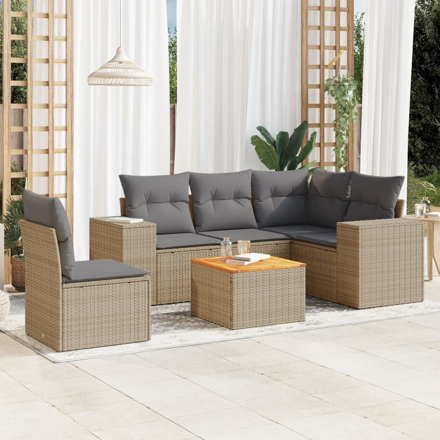 6-Delige Loungeset Met Kussens Poly Rattan Beige