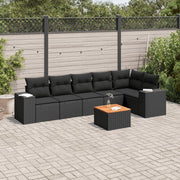 Loungeset 7-delig poly rattan zwart acaciahout