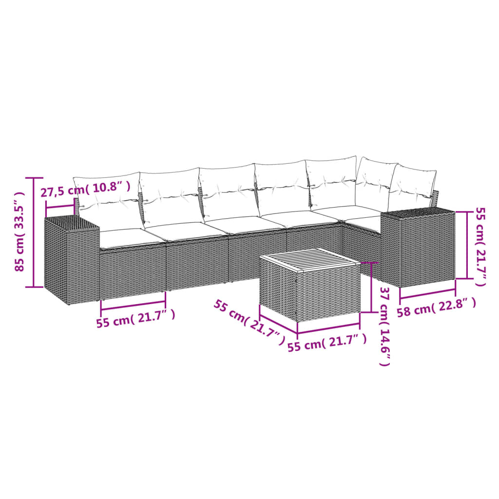 7-Delige Loungeset Met Kussens Poly Rattan Beige