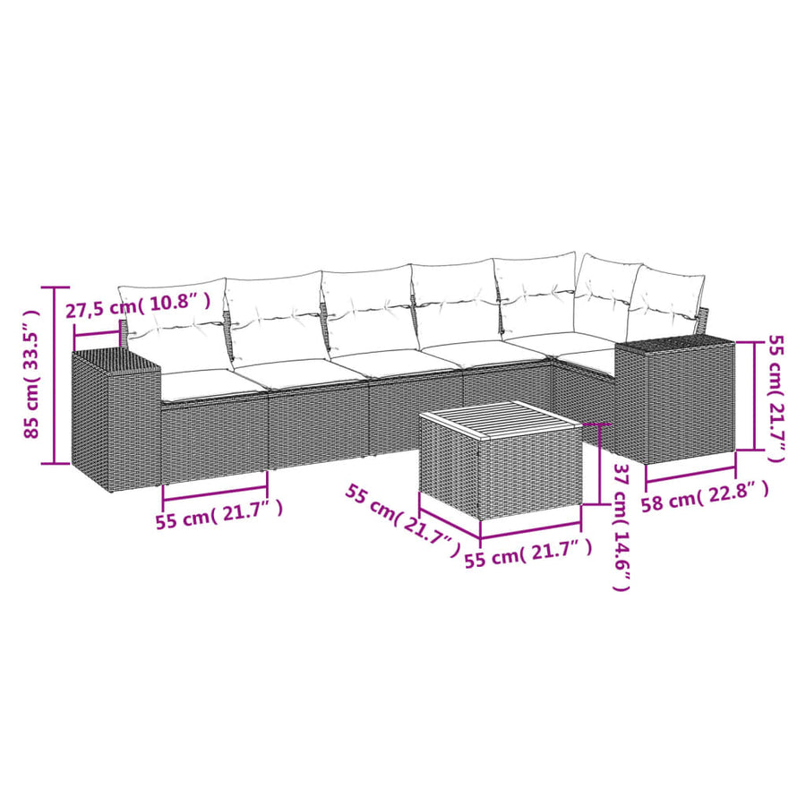 7-Delige Loungeset Met Kussens Poly Rattan Beige