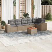 7-piece Loungeset with cushions poly rattan beige