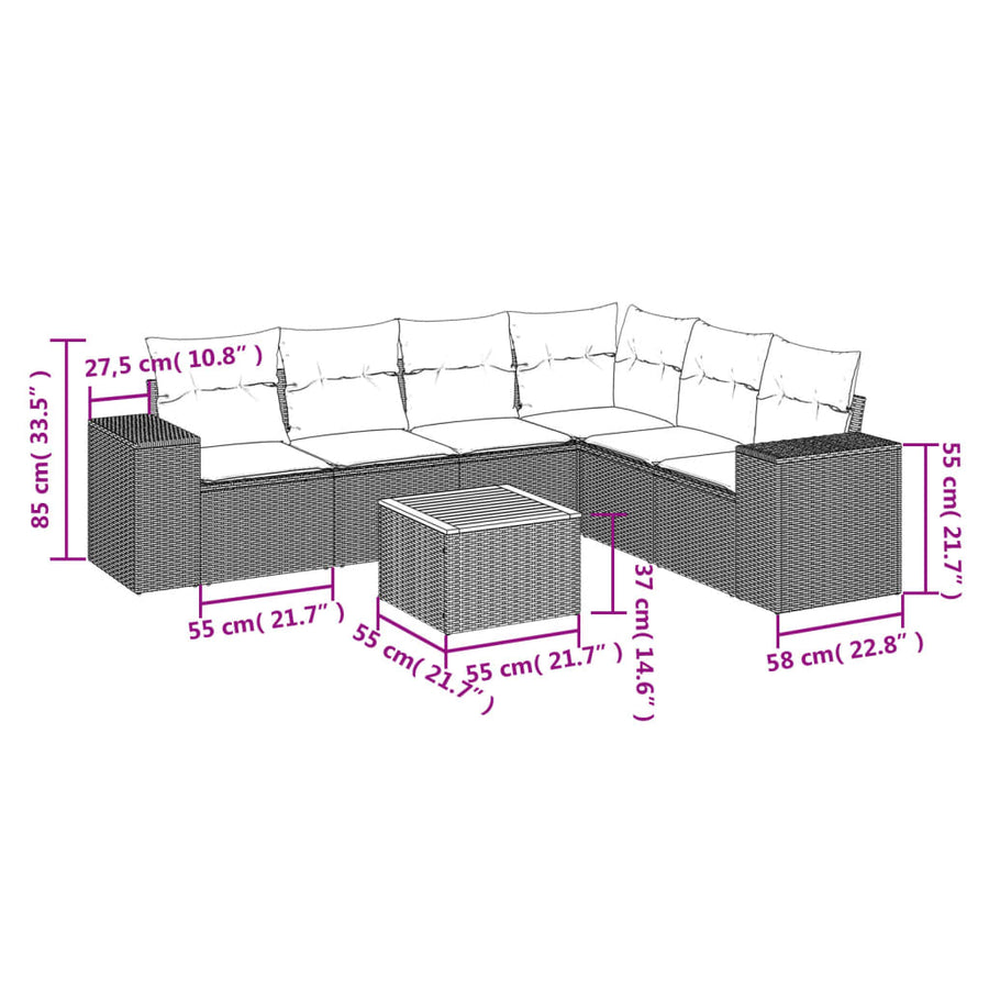 7-Delige Loungeset Met Kussens Poly Rattan Zwart