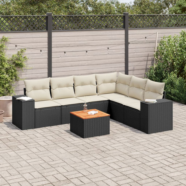 7-Delige Loungeset Met Kussens Poly Rattan Zwart