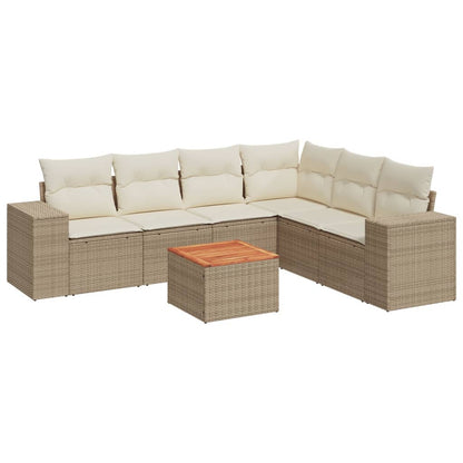 7-Delige Loungeset Met Kussens Poly Rattan Beige