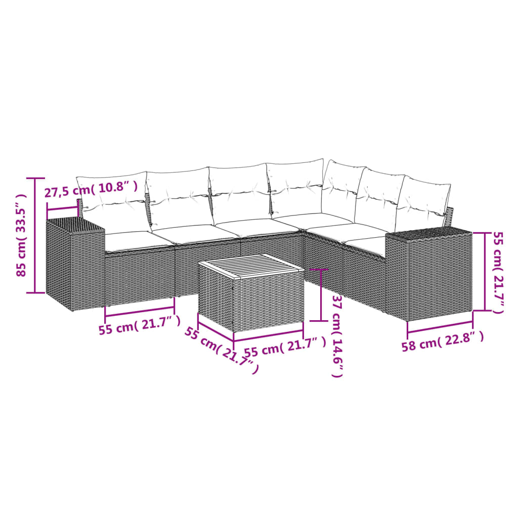 7-Delige Loungeset Met Kussens Poly Rattan Beige