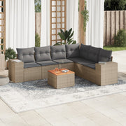 7-piece Loungeset with cushions poly rattan beige