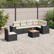 Loungeset 7-delig poly rattan zwart acaciahout