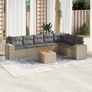 8-piece Lounge Set with Cushions Poly Rattan Beige