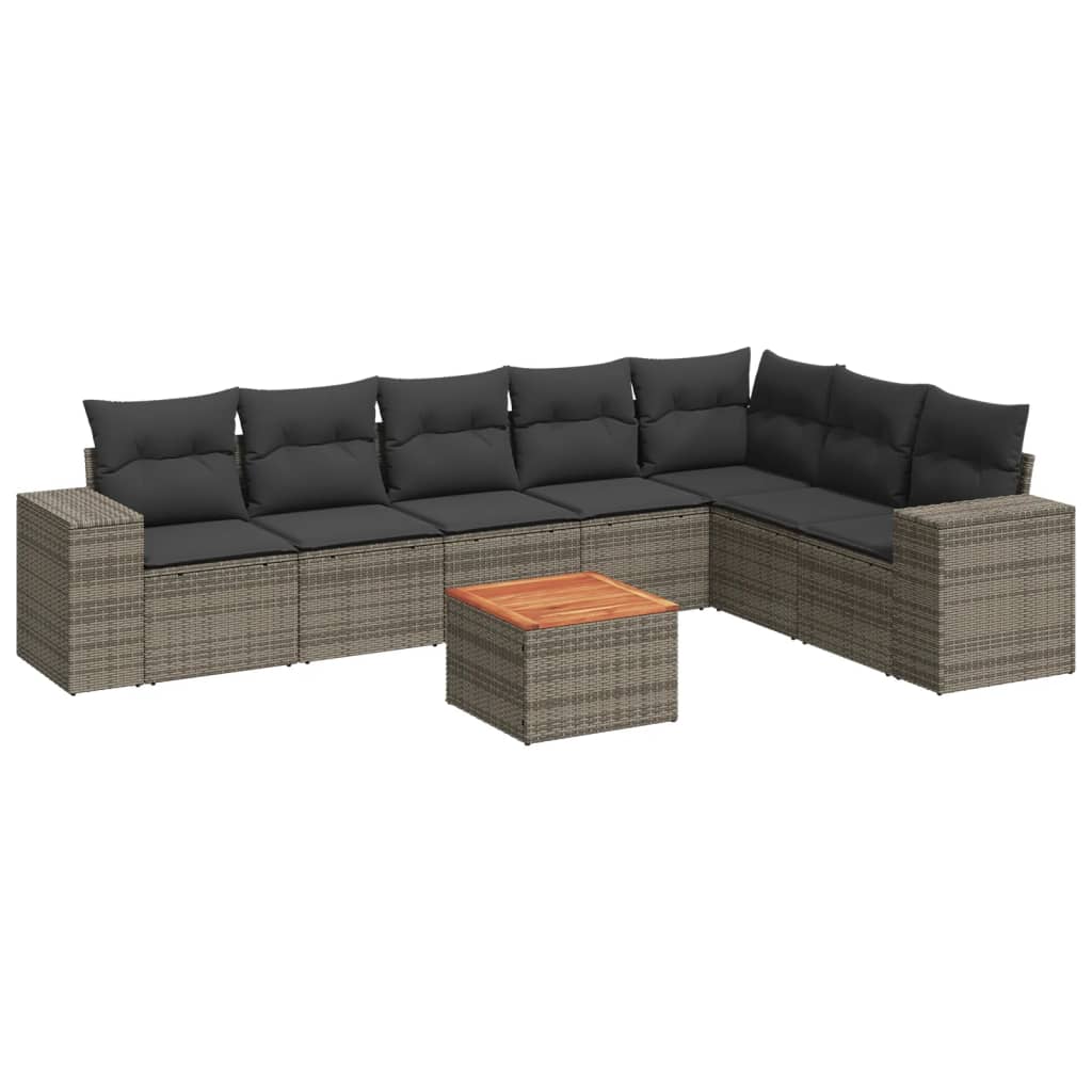 8-Delige Loungeset Met Kussens Poly Rattan Grijs