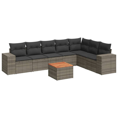 8-Delige Loungeset Met Kussens Poly Rattan Grijs