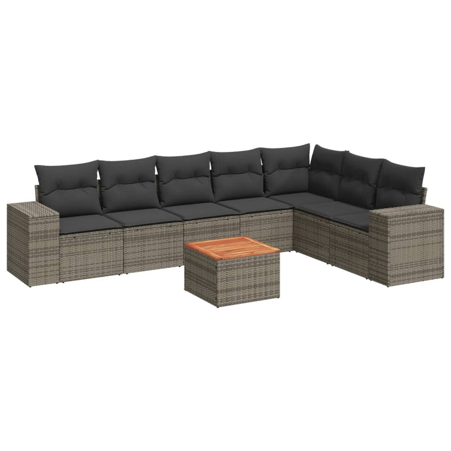 8-Delige Loungeset Met Kussens Poly Rattan Grijs
