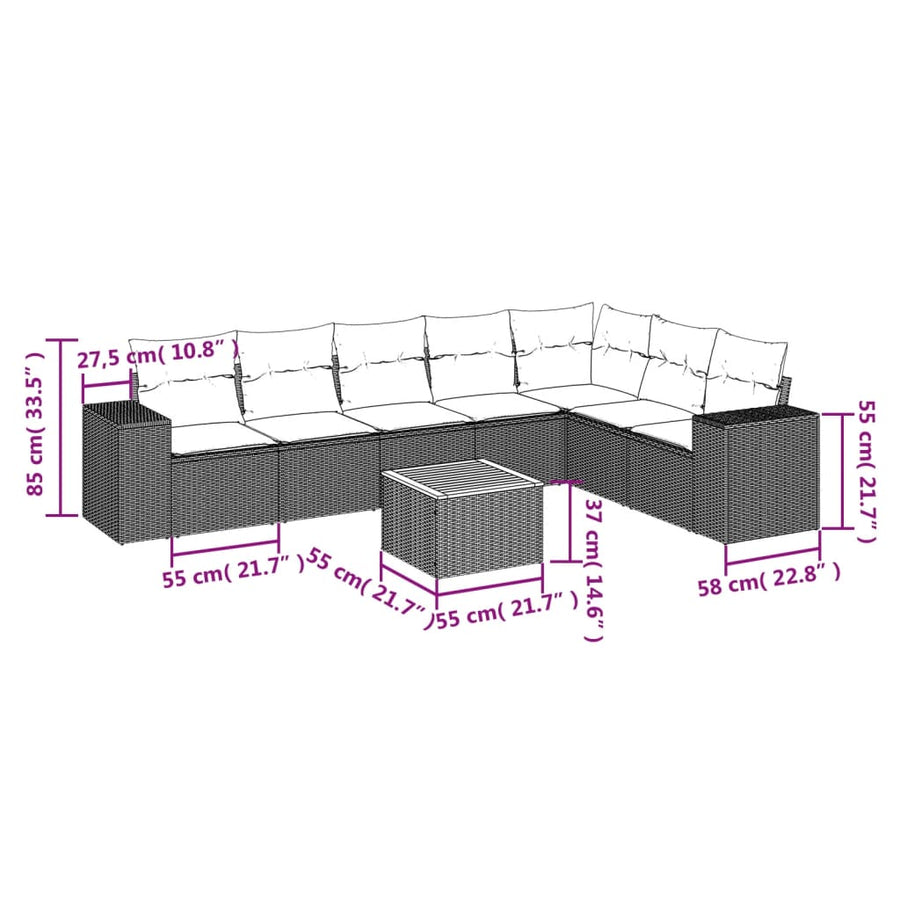8-Delige Loungeset Met Kussens Poly Rattan Grijs