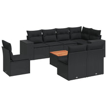 9-delige Loungeset met kussens poly rattan zwart Zwart