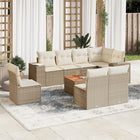 9-piece Lounge Set with Cushions Poly Rattan Beige