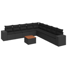 10-delige Loungeset met kussens poly rattan zwart Zwart