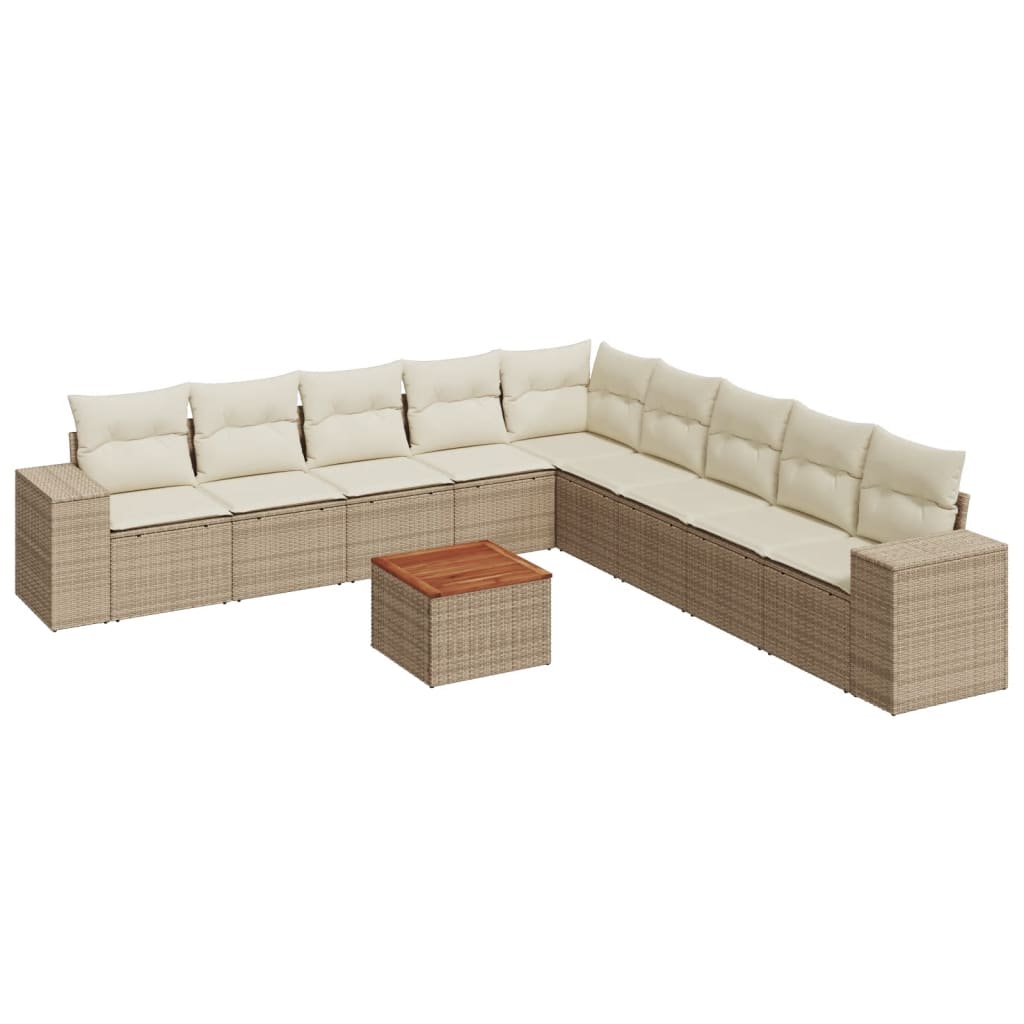 10-delige Loungeset met kussens poly rattan beige beige and cream