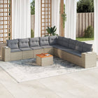 10-delige Loungeset met kussens poly rattan beige Beige en grijs