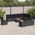 11-delige Loungeset met kussens poly rattan zwart Zwart