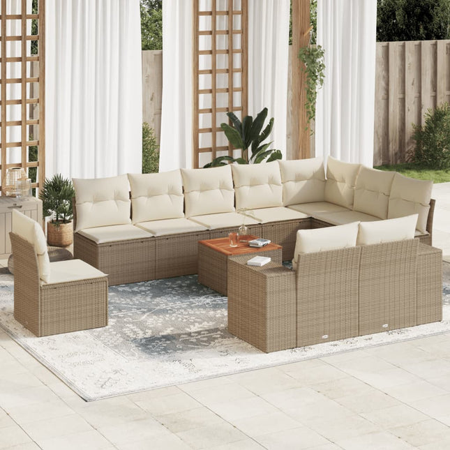 11-delige Tuinset met kussens poly rattan beige beige and cream